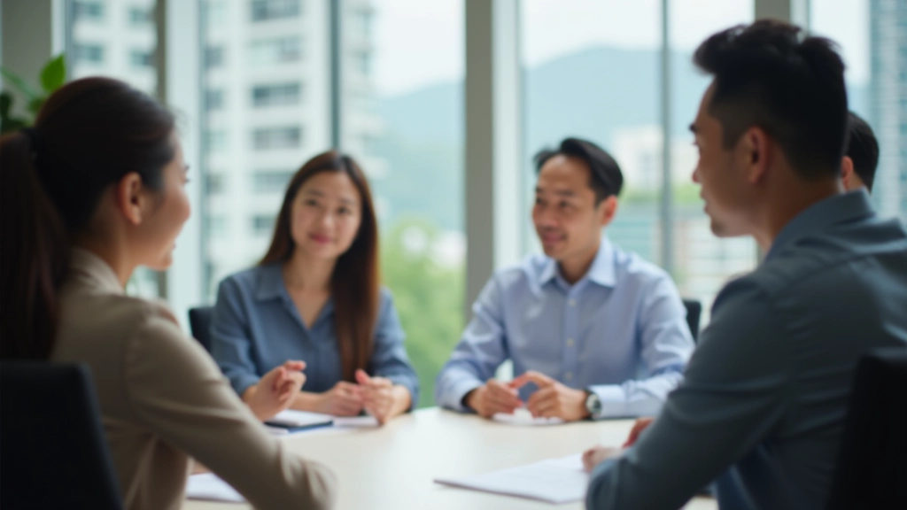 Team members in discussion, each wearing different colored thinking hats, collaborative office environment