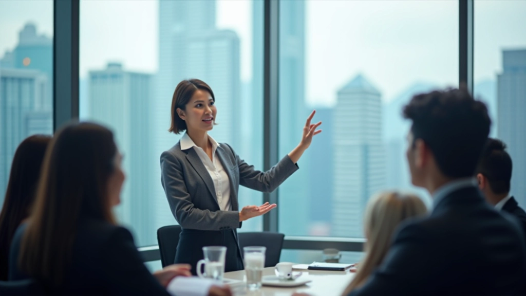 Executive presenting strategy insights to leadership team